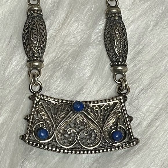 Sterling Silver Filagree Lapis Necklace - Picture 12 of 13